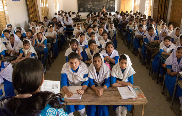 Rita Bala Dey teaches a class at Kutupalong High School in February 2020
