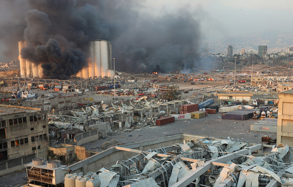 Smoke rises from the site of an explosion in Beirut