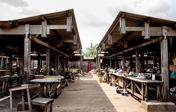 An image of empty food stalls. 