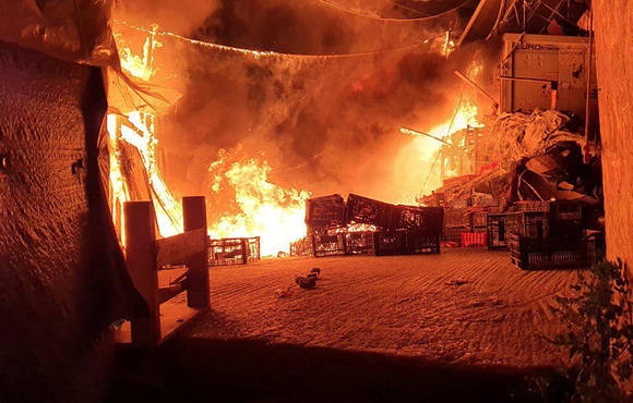 An image of the fires at Moria camp