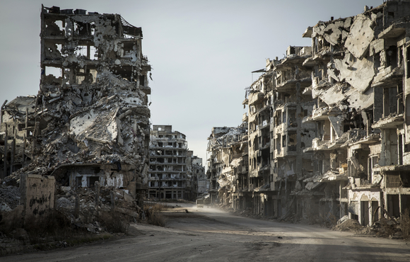 The destroyed neighbourhood of Khalidiya in the Old City of Homs, Syria