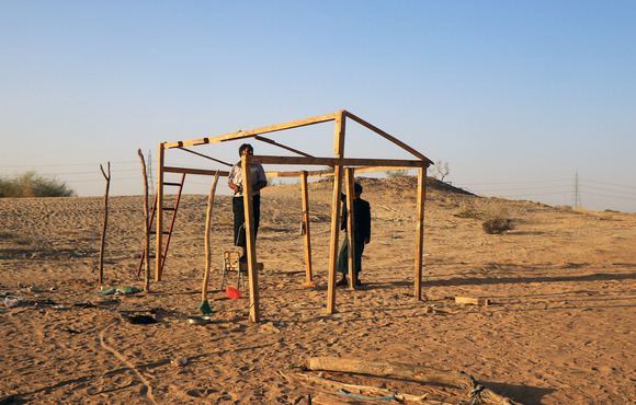 A makeshift hut is built at a camp for internally displaced people in central Yemen’s Marib, which has been the focus of fierce fighting, pictured on 2 November 2021. 