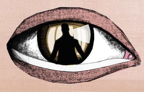 Illustration of an eye with a person in its reflection.