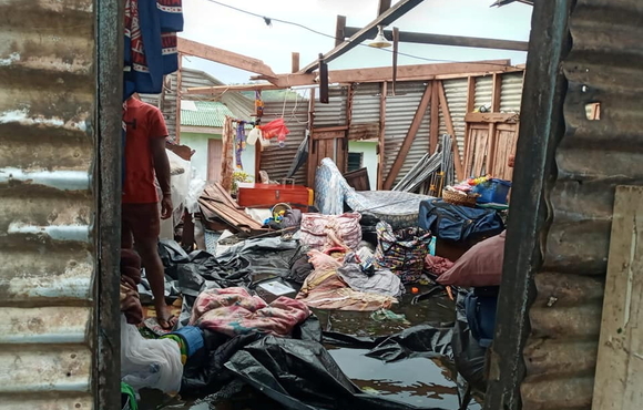 Interior view of a destroyed house in the aftermath of Cyclone Yasa in Nasavu, Bua Province, Fiji on 18 December 2020.