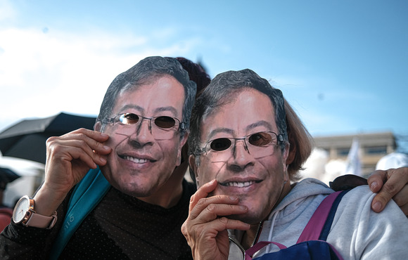 Supporters of Gustavo Petro, a left-wing senator and ex-guerrilla, eye a brighter future at a campaign rally in Bogotá on 12 May.