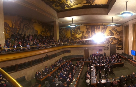 The opening session of the Syrian Constitutional Committee talks in the UN Palais de Nations, Geneva 30 October 2019.